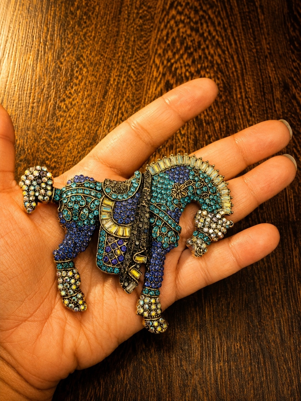 NWOT Blue and Turquoise Horse Brooch Pin with Crystal Accents